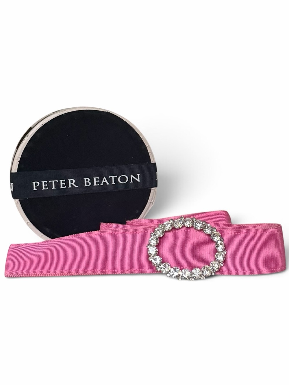 Peter Beaton Hot Pink Grosgrain Ribbon Belt with Crystal Buckle